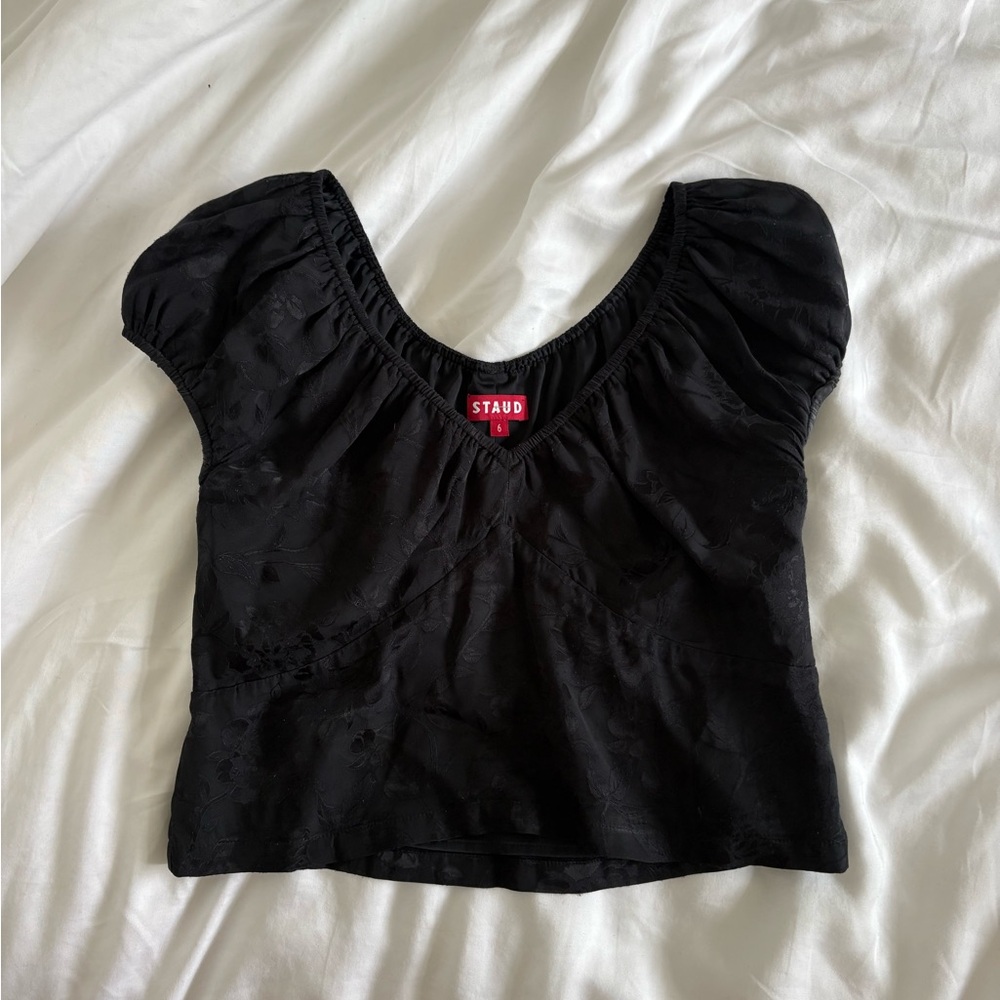 STAUD Black Puff Sleeve Crop Blouse